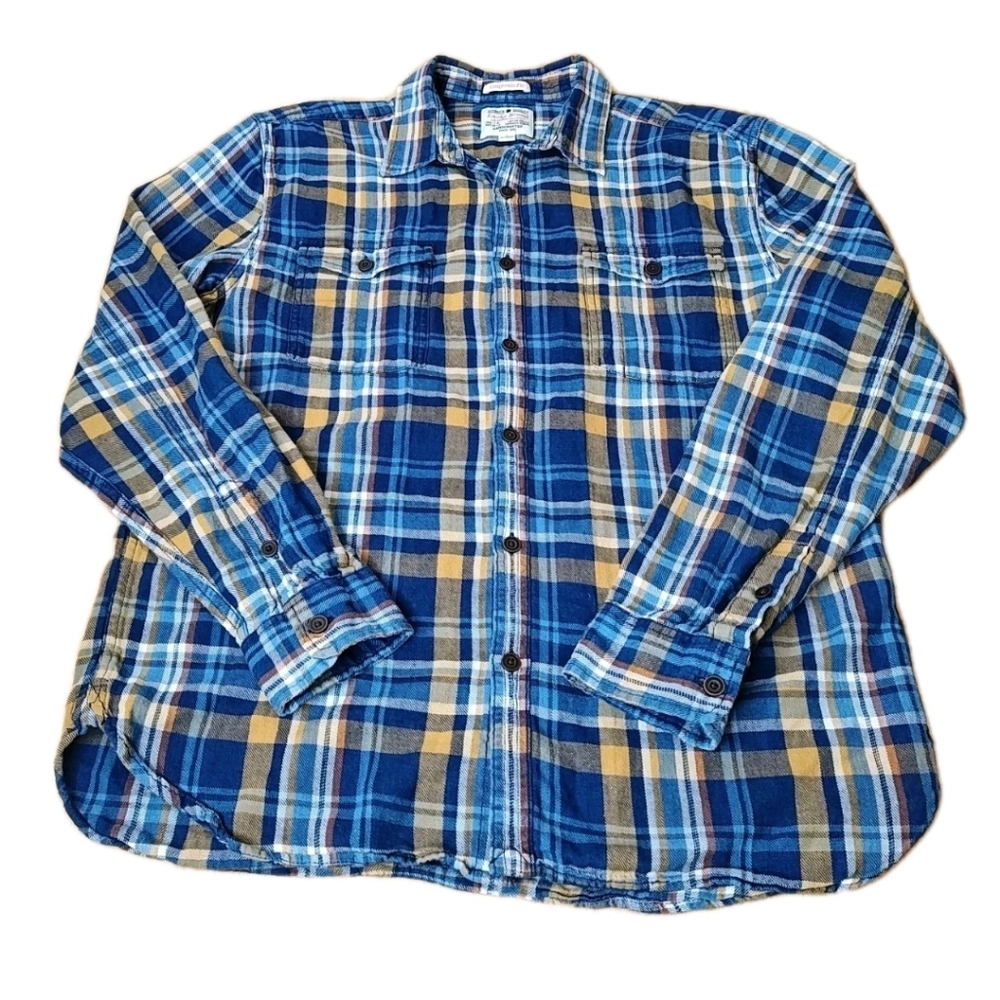 Lucky Brand California Fit Flannel Shirt Large Blue Plaid Button Skater Grunge